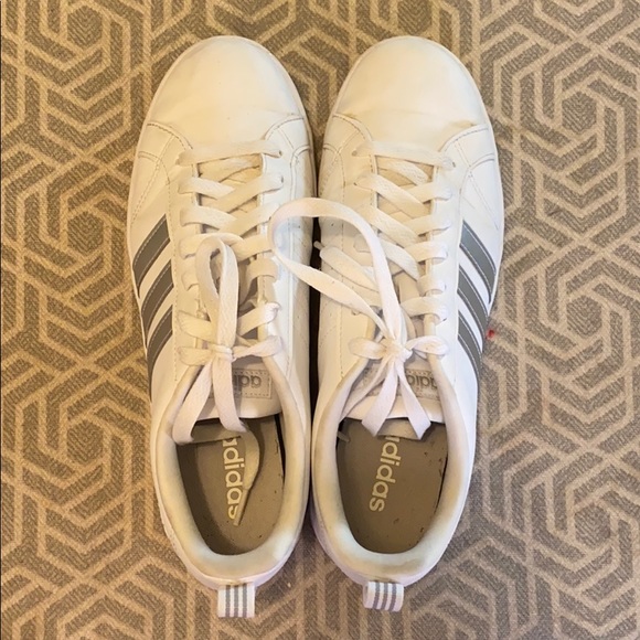 ADIDAS White Leather Sneaks with Silver Stripes - Picture 3 of 3
